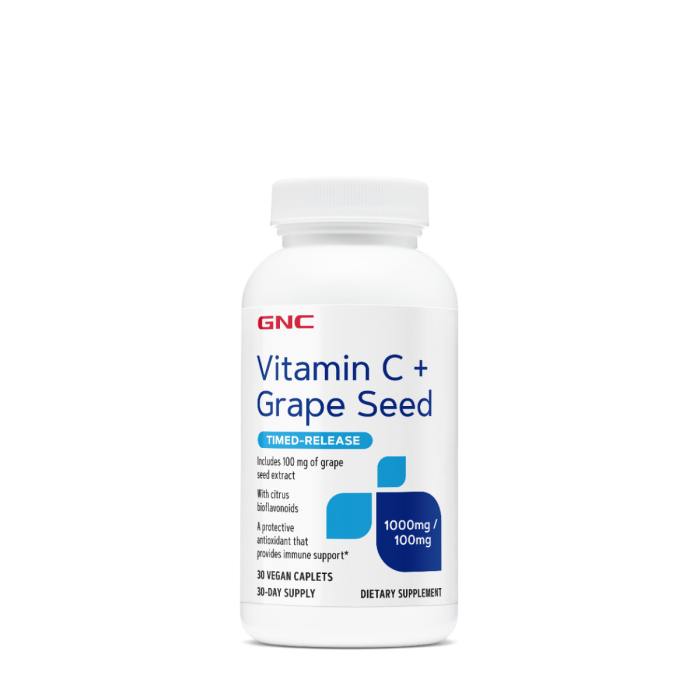 Gnc Vitamin C + Grape Seed, Vitamina C 1000 Mg Cu Bioflavonoide Si Extract Din Seminte De Struguri Cu Eliberare Prelungita, 30 Tb Gnc Vitamin C + Grape Seed, Vitamina C 1000 Mg Cu Bioflavonoide Si Extract Din Seminte De Struguri Cu Eliberare Prelungita, 30 Tb