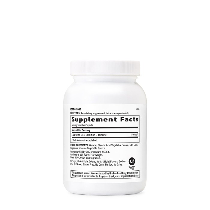 Gnc L-carnitine 500mg, L-carnitina, 120 Cps Gnc L-carnitine 500mg, L-carnitina, 120 Cps