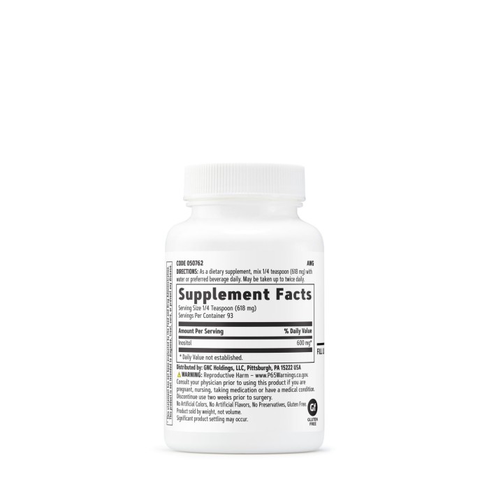 Gnc Inositol Powder, Myo-inozitol Pudra 600 Mg, 57.5 G Gnc Inositol Powder, Myo-inozitol Pudra 600 Mg, 57.5 G