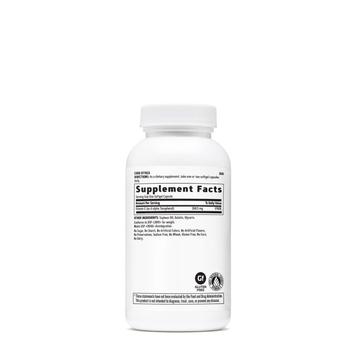 Gnc Vitamin E 268,5 Mg (400 Iu), Vitamina E 400 Ui, 180 Cps Gnc Vitamin E 268,5 Mg (400 Iu), Vitamina E 400 Ui, 180 Cps