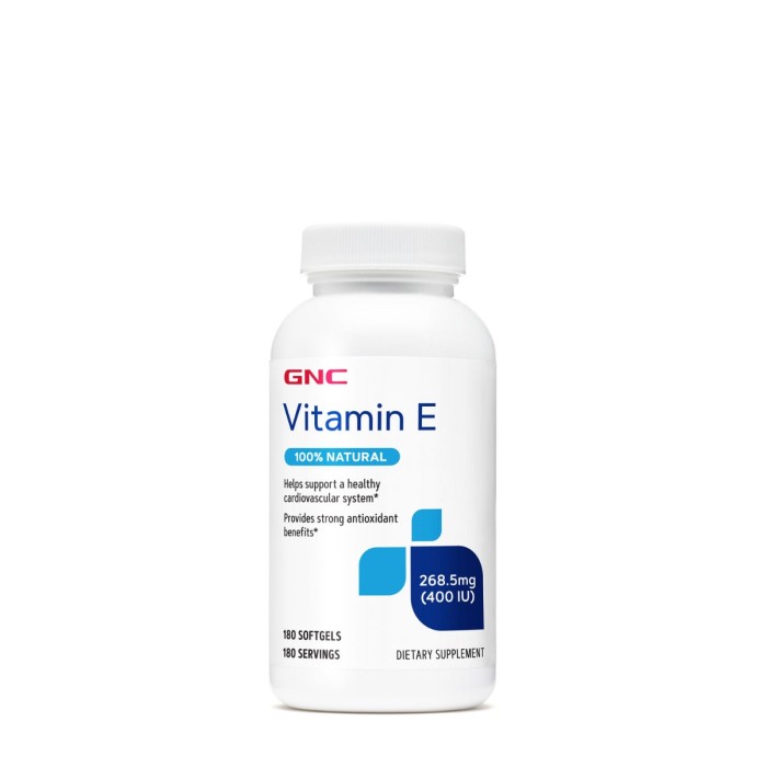 Gnc Vitamin E 268,5 Mg (400 Iu), Vitamina E 400 Ui, 180 Cps Gnc Vitamin E 268,5 Mg (400 Iu), Vitamina E 400 Ui, 180 Cps