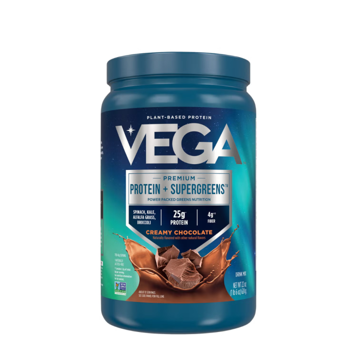 Vega Premium Protein + Supergreens Chocolate Flavor, Proteina Vegetala, Cu Aroma De Ciocolata, 624 G Vega Premium Protein + Supergreens Chocolate Flavor, Proteina Vegetala, Cu Aroma De Ciocolata, 624 G