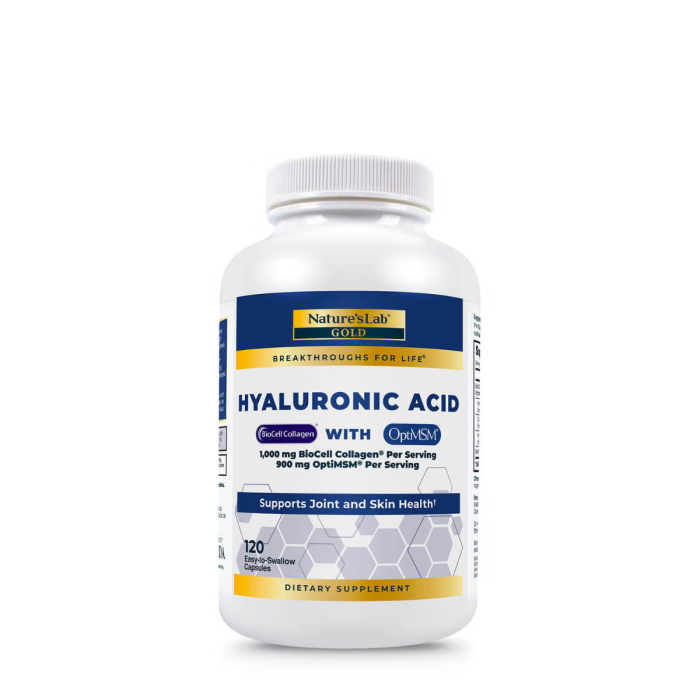 Nature's Lab Hyaluronic Acid With Biocell Collagen And Msm, Formula Pentru Sustinerea Pielii Si Confortul Articular, 120 Cps Nature's Lab Hyaluronic Acid With Biocell Collagen And Msm, Formula Pentru Sustinerea Pielii Si Confortul Articular, 120 Cps