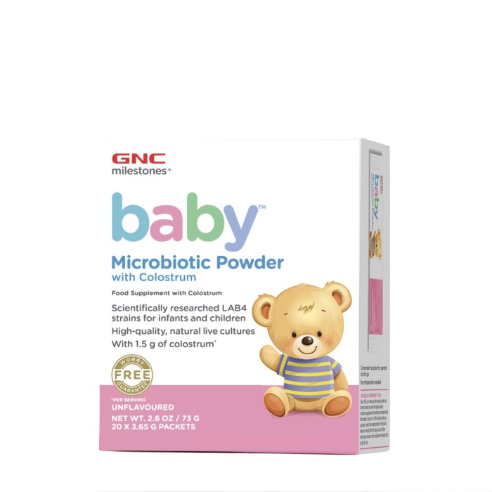 Gnc Milestones Baby Microbiotic Pudra Lab4b Studiat Clinic Cu Colostru, Fara Aroma, 20 Pliculete Gnc Milestones Baby Microbiotic Pudra Lab4b Studiat Clinic Cu Colostru, Fara Aroma, 20 Pliculete