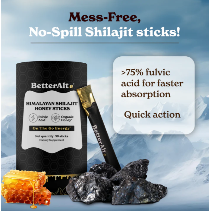 Better Alt Himalayan Shilajit Honey Sticks, Pliculete De Shilajit Din Himalaya Si Miere Cu 75% Acid Fulvic, 30 Pliculete Better Alt Himalayan Shilajit Honey Sticks, Pliculete De Shilajit Din Himalaya Si Miere Cu 75% Acid Fulvic, 30 Pliculete