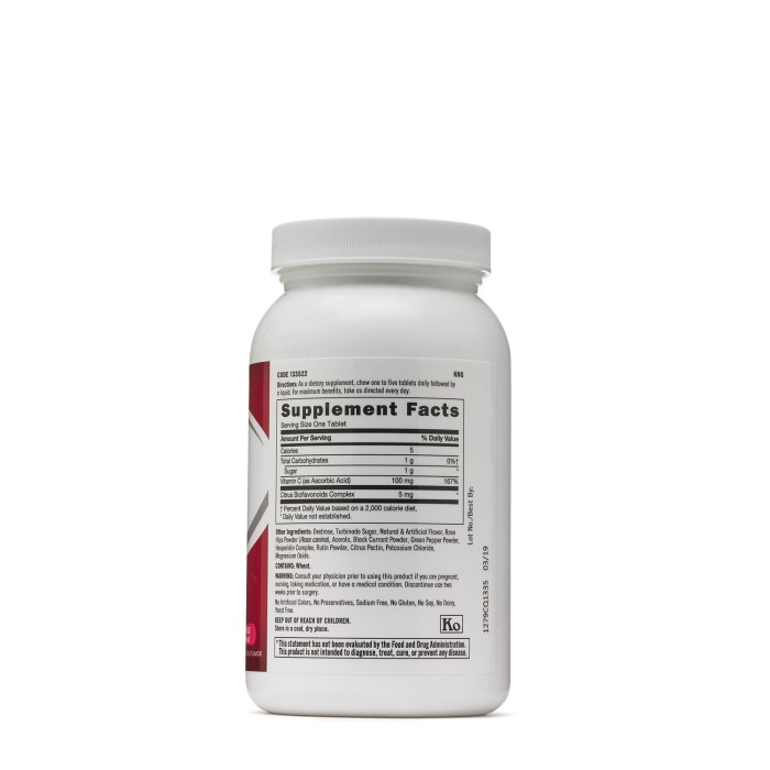 Gnc Chewable C 100 Mg, Vitamina C Masticabila Pentru Copii, Cu Bioflavonoide, Acerola Si Pudra De Macese,180 Tb Gnc Chewable C 100 Mg, Vitamina C Masticabila Pentru Copii, Cu Bioflavonoide, Acerola Si Pudra De Macese,180 Tb