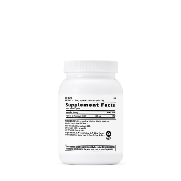 Gnc Magnesium 500 Mg, Supliment Pentru Relaxare Musculara Si Sustinerea Sistemului Nervos, 120 Cps Gnc Magnesium 500 Mg, Supliment Pentru Relaxare Musculara Si Sustinerea Sistemului Nervos, 120 Cps