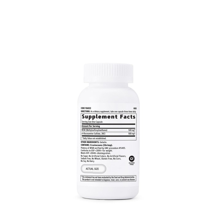 Gnc Msm/glucosamine, Msm Si Glucozamina 500 Mg, 90 Cps Gnc Msm/glucosamine, Msm Si Glucozamina 500 Mg, 90 Cps