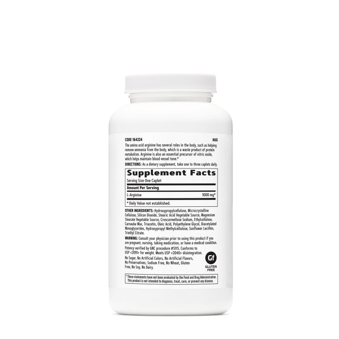 Gnc L-arginine 1000 Mg, L-arginina, 180 Tb Gnc L-arginine 1000 Mg, L-arginina, 180 Tb