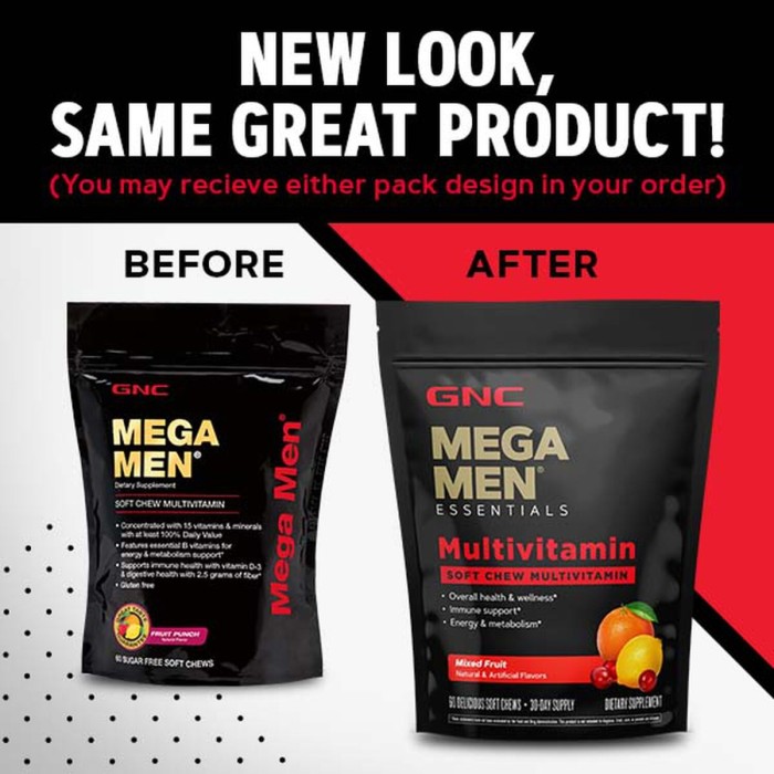 Gnc Mega Men Soft Chews, Complex De Multivitamine Pentru Barbati, Cu Gust De Fructe Asortate, 60 Caramele Gnc Mega Men Soft Chews, Complex De Multivitamine Pentru Barbati, Cu Gust De Fructe Asortate, 60 Caramele