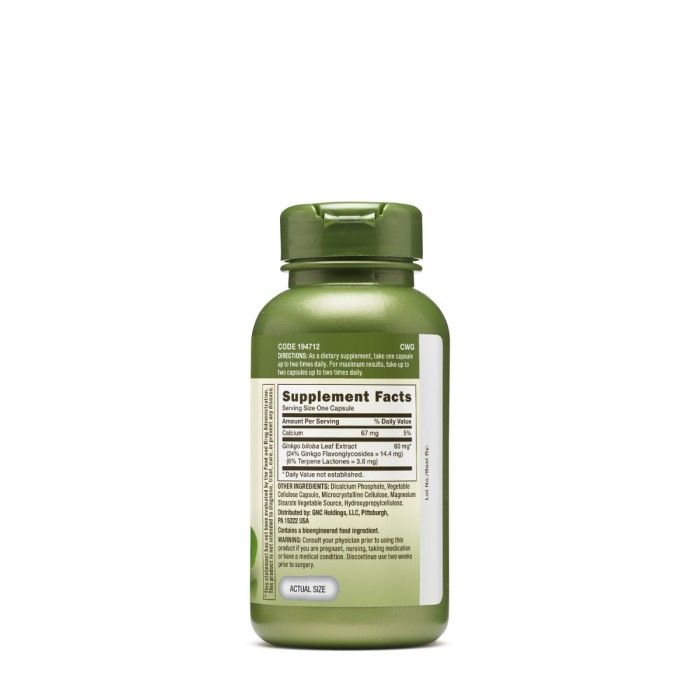 Gnc Herbal Plus Ginkgo Biloba 60 Mg, 100 Cps Gnc Herbal Plus Ginkgo Biloba 60 Mg, 100 Cps