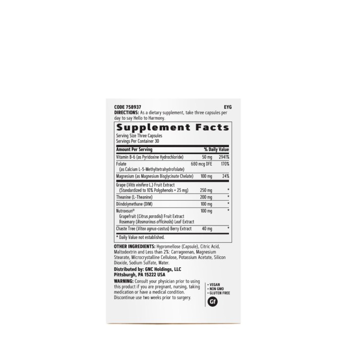 Gnc Women`s Hello Harmony Pms, Formula Pentru Echilibrul Hormonal, Emotional Si Elasticitatea Pielii Femeilor, 90 Cps Gnc Women`s Hello Harmony Pms, Formula Pentru Echilibrul Hormonal, Emotional Si Elasticitatea Pielii Femeilor, 90 Cps