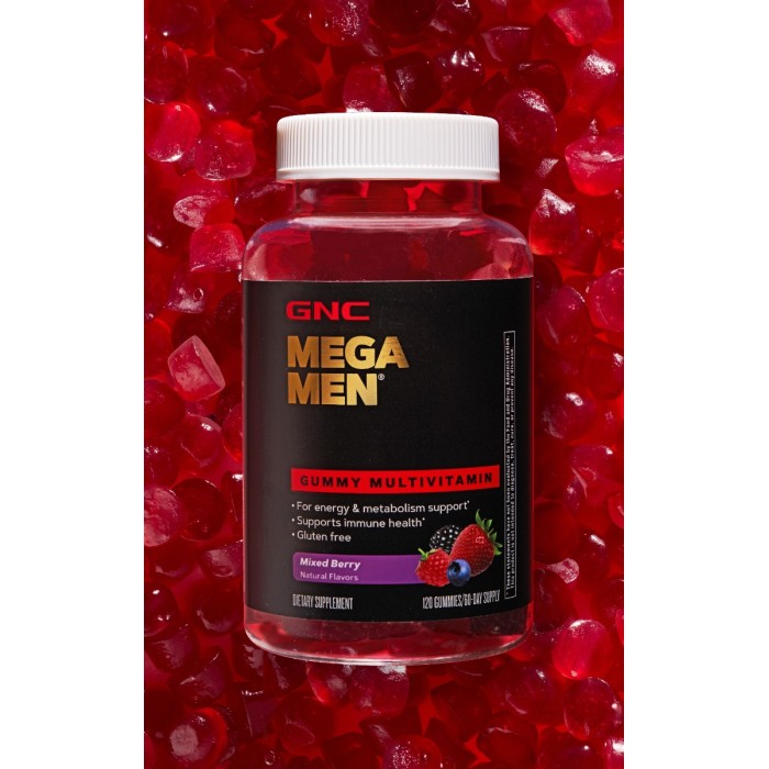 Gnc Mega Men Complex De Multivitamine Pentru Barbati Cu Aroma De Fructe De Padure, 120 Jeleuri Gnc Mega Men Complex De Multivitamine Pentru Barbati Cu Aroma De Fructe De Padure, 120 Jeleuri