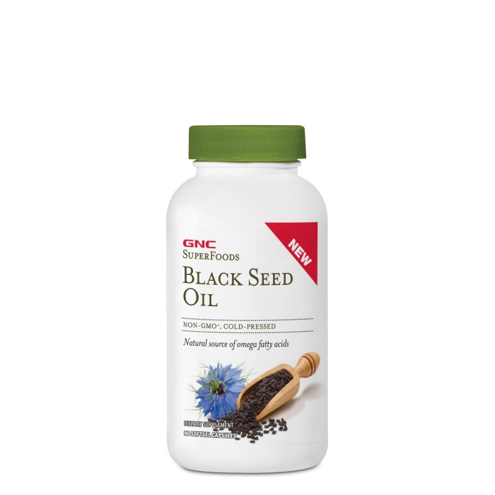 Gnc Superfoods Black Seed Oil, Ulei Cu Thymoquinone Din Seminte De Chimen Negru, Cu Efect Antiinflamator, 90 Capsule Gnc Superfoods Black Seed Oil, Ulei Cu Thymoquinone Din Seminte De Chimen Negru, Cu Efect Antiinflamator, 90 Capsule