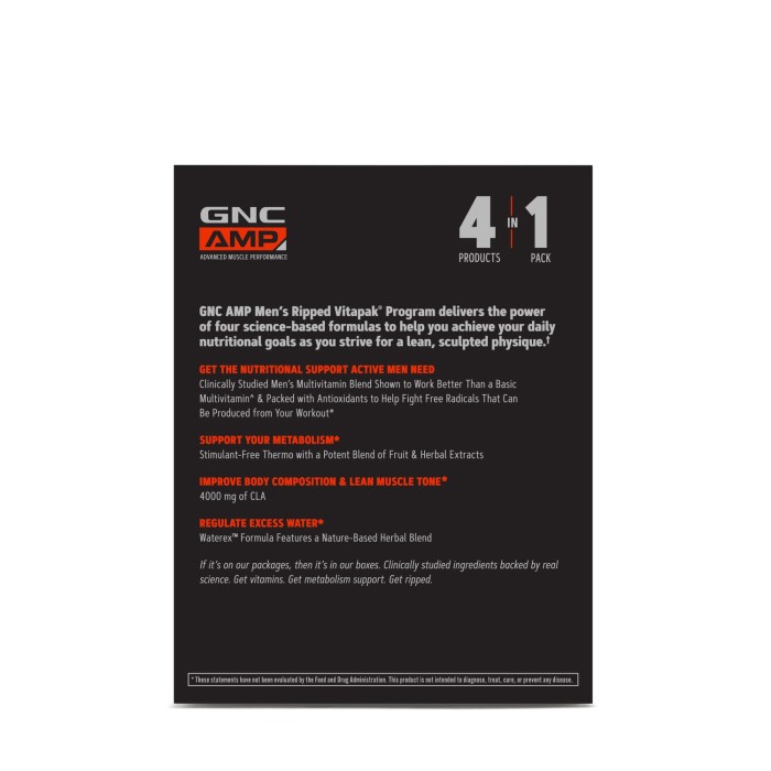 Gnc Amp Men's Ripped Vitapak Complex De Multivitamine Pentru Barbati- Non Stimulant, 30 Pachetele Gnc Amp Men's Ripped Vitapak Complex De Multivitamine Pentru Barbati- Non Stimulant, 30 Pachetele