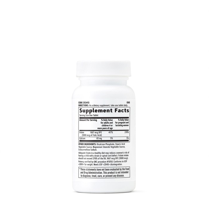 Gnc Acid Folic 1000 Mcg, 100 Tb Gnc Acid Folic 1000 Mcg, 100 Tb