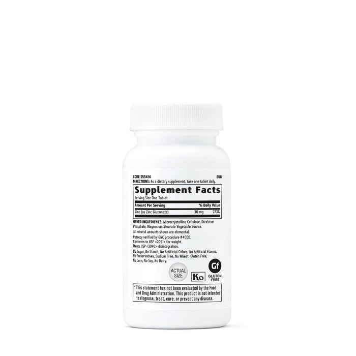 Gnc Zinc Gluconat 30 Mg, 100 Tb Gnc Zinc Gluconat 30 Mg, 100 Tb