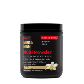 Gnc Mega Men Multi Powder, Pudra Cu Multivitamine, Proteine Si Verdeturi Cu Aroma De Vanilie, 465 G