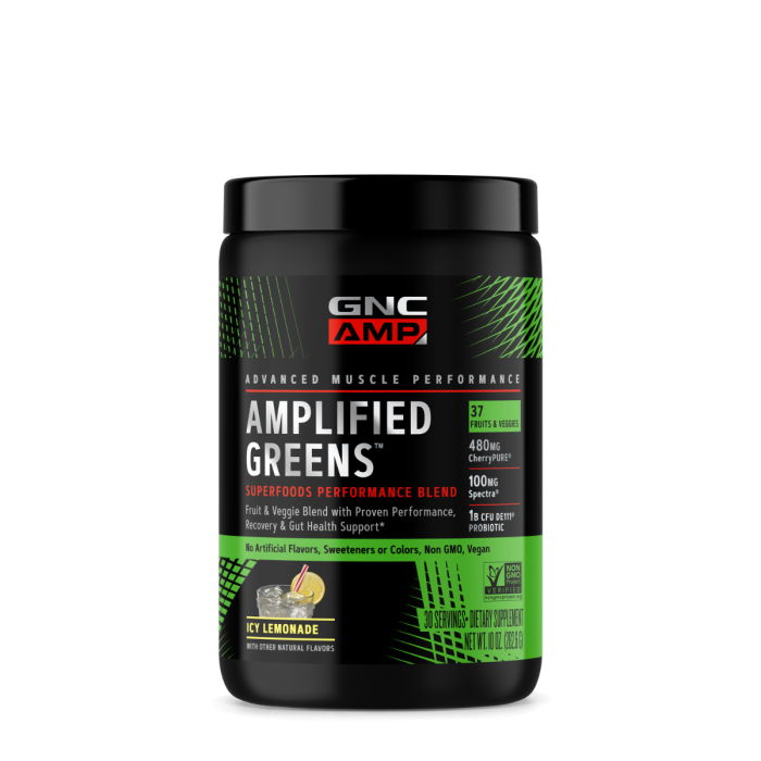 Gnc Amp Amplified Greens Superfoods Performance Blend, Ameste De Super Alimente Verzi Cu Aroma De Limonada Racoritoare, 282.6 G Gnc Amp Amplified Greens Superfoods Performance Blend, Ameste De Super Alimente Verzi Cu Aroma De Limonada Racoritoare, 282.6 G