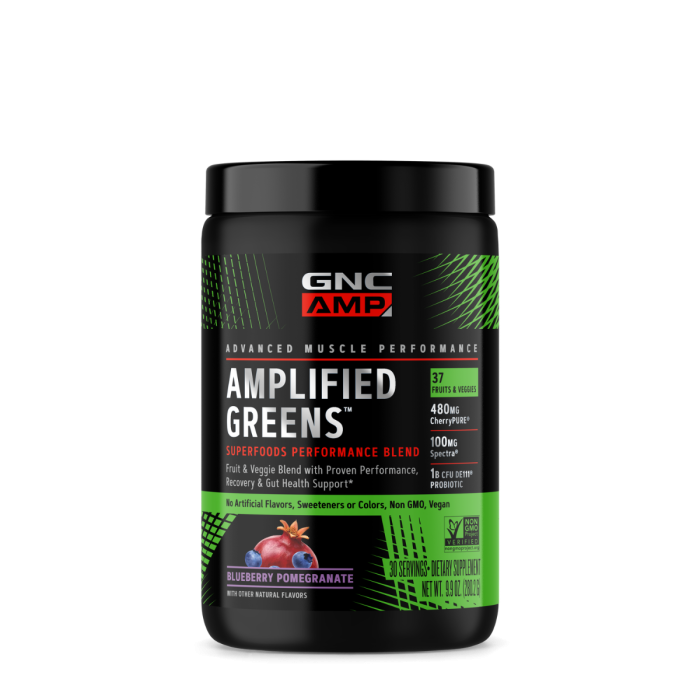 Gnc Amp Amplified Greens Superfoods Performance Blend, Ameste De Super Alimente Verzi Cu Aroma De Afine Si Rodie, 280.2 G Gnc Amp Amplified Greens Superfoods Performance Blend, Ameste De Super Alimente Verzi Cu Aroma De Afine Si Rodie, 280.2 G