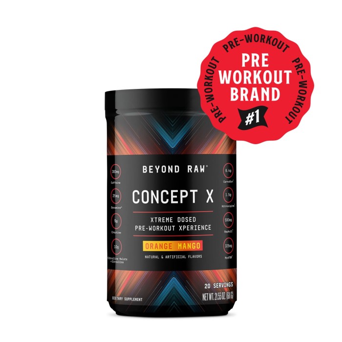 Beyond Raw Concept X Pre-workout, Formula Pre-workout Cu Aroma De Portocale Si Mango, 588.2 G Beyond Raw Concept X Pre-workout, Formula Pre-workout Cu Aroma De Portocale Si Mango, 588.2 G