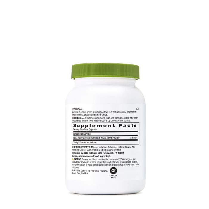 Gnc Superfoods Spirulina 500mg, 100 Cps Gnc Superfoods Spirulina 500mg, 100 Cps