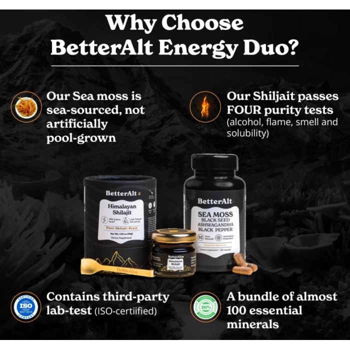 Better Alt Shilajit Sea Moss, Formula De Shilajit Cu Alge Marine, Ashwagandha Si Tongkat Ali, 120 Cps Better Alt Shilajit Sea Moss, Formula De Shilajit Cu Alge Marine, Ashwagandha Si Tongkat Ali, 120 Cps