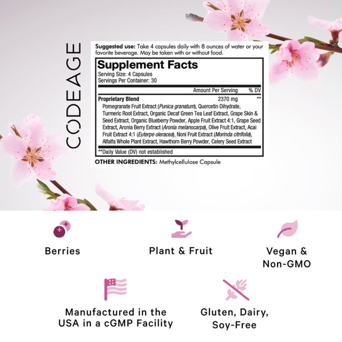 Codeage Polyphenols Broad Spectrum, Formula Pentru Protectie Celulara Si Vitalitate Zilnica, 120 Cps Codeage Polyphenols Broad Spectrum, Formula Pentru Protectie Celulara Si Vitalitate Zilnica, 120 Cps