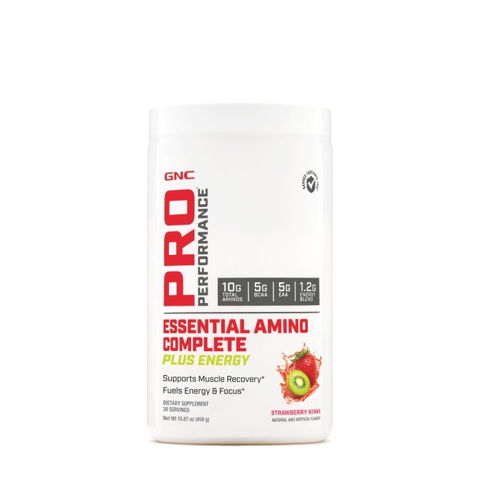 Gnc Pro Performance Essential Amino Complete Plus Energy, Aminoacizi, Cu Aroma De Capsuni Si Kiwi, 450 G Gnc Pro Performance Essential Amino Complete Plus Energy, Aminoacizi, Cu Aroma De Capsuni Si Kiwi, 450 G