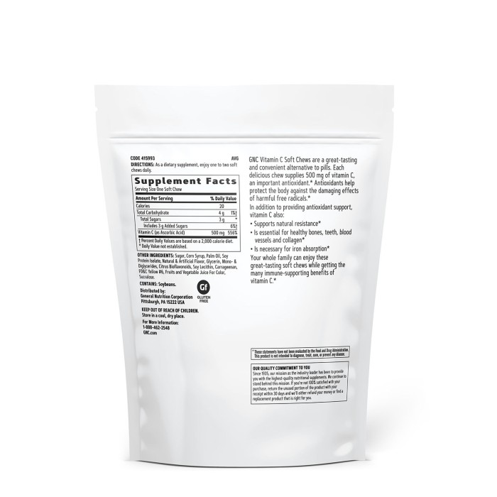 Gnc Vitamina C 500 Mg Masticabila, 60 Caramele Gnc Vitamina C 500 Mg Masticabila, 60 Caramele