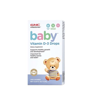 Gnc Milestones Baby Vitamin D-3 Drops, Vitamina D-3 Picaturi Pentru Bebelusi Naturala 100% Din Lanolina, 7.5 Ml
