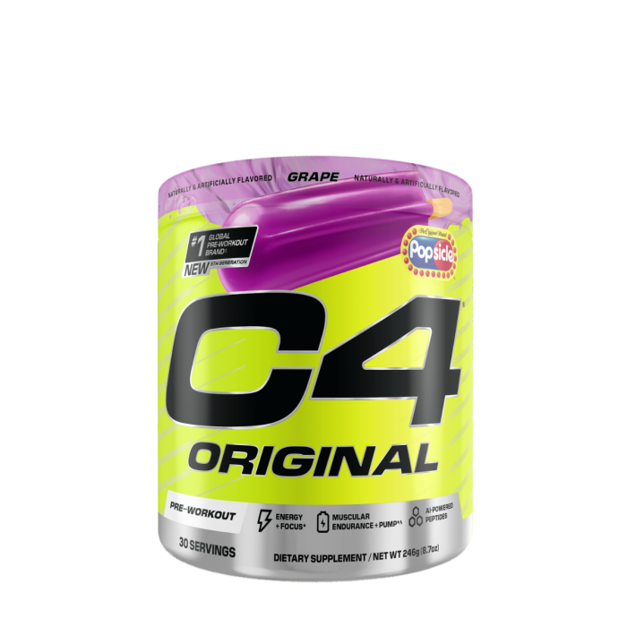 Cellucor C4 Original Pre-workout Grape Popsicle, Formula Pre-antrenament Cu Aroma De Struguri, 246 G Cellucor C4 Original Pre-workout Grape Popsicle, Formula Pre-antrenament Cu Aroma De Struguri, 246 G