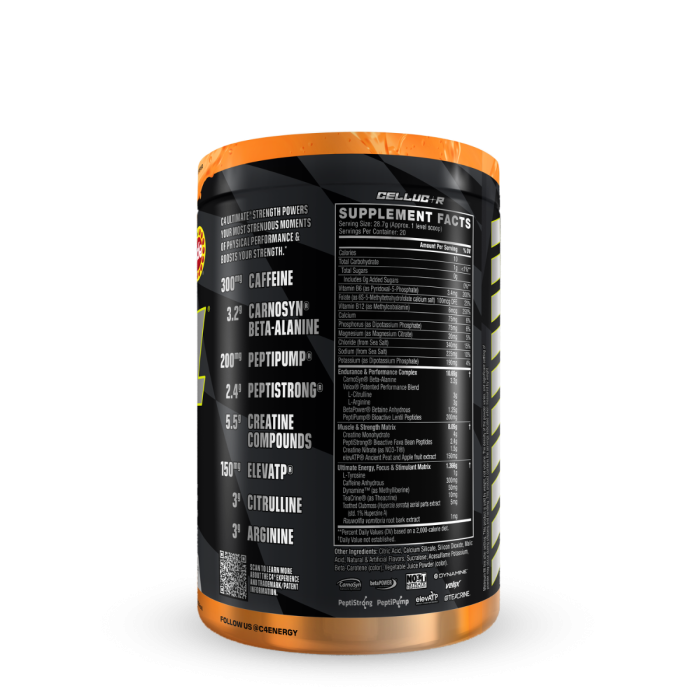 Cellucor C4 Ultimate Strength Pre-workout Orange Popsicle, Formula Pre-antrenament Pentru Forta Si Performanta Cu Aroma De Portocale, 574 G Cellucor C4 Ultimate Strength Pre-workout Orange Popsicle, Formula Pre-antrenament Pentru Forta Si Performanta Cu Aroma De Portocale, 574 G