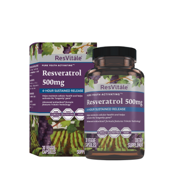 Resvitale Resveratrol 500 Mg Cu Quercetina, Formula Avansata Triactiv Pentru Activarea Genei Longevitatii Cu Trans-resveratrol, 30 Cps
