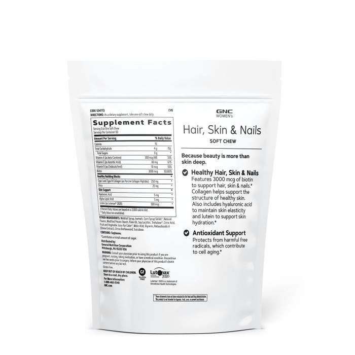 Gnc Women’s Hair, Skin & Nails Formula, Formula Pentru Par, Piele Si Unghii, Caramele Cu Aroma De Fructe De Padure, 60 Caramele Gnc Women’s Hair, Skin & Nails Formula, Formula Pentru Par, Piele Si Unghii, Caramele Cu Aroma De Fructe De Padure, 60 Caramele