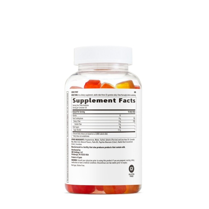 Gnc Fiber Gummy, Jeleuri Cu Fibre Cu Aroma De Fructe Asortate, 90 Jeleuri Gnc Fiber Gummy, Jeleuri Cu Fibre Cu Aroma De Fructe Asortate, 90 Jeleuri