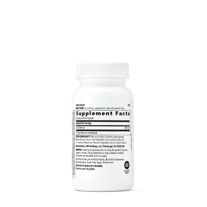 Gnc L-glutathione, L-glutation 500 Mg, 30 Cps Gnc L-glutathione, L-glutation 500 Mg, 30 Cps