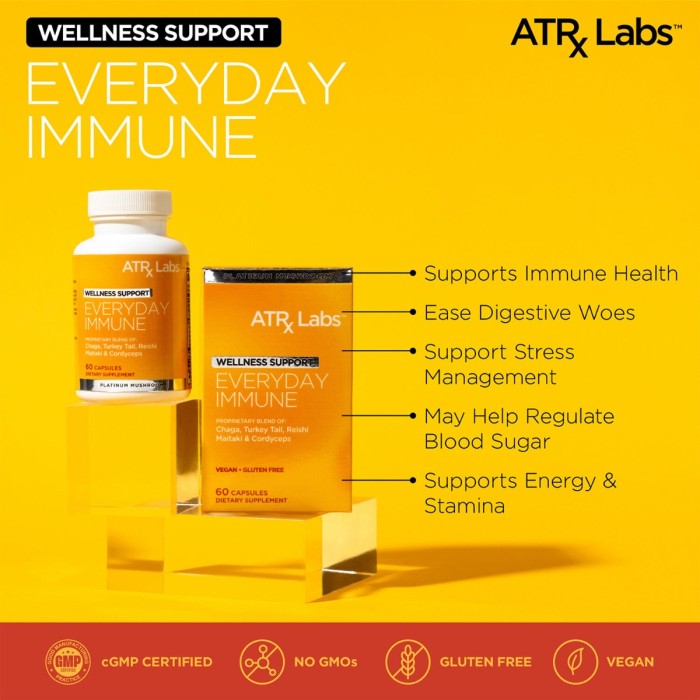 Atrx Labs Everyday Immune Platinum Mushroom Blend, Formula Avansata Cu Ciuperci Pentru Imunitate Puternica, 60 Cps Atrx Labs Everyday Immune Platinum Mushroom Blend, Formula Avansata Cu Ciuperci Pentru Imunitate Puternica, 60 Cps