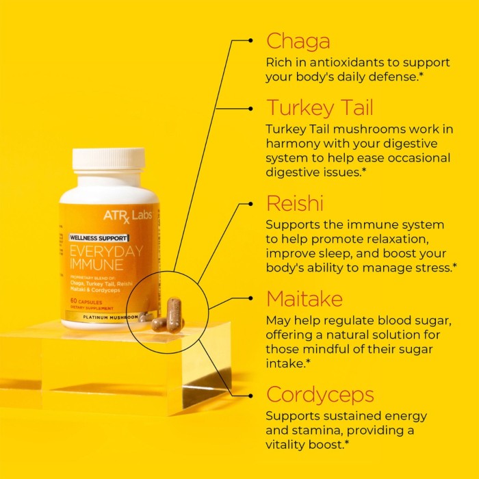Atrx Labs Everyday Immune Platinum Mushroom Blend, Formula Avansata Cu Ciuperci Pentru Imunitate Puternica, 60 Cps Atrx Labs Everyday Immune Platinum Mushroom Blend, Formula Avansata Cu Ciuperci Pentru Imunitate Puternica, 60 Cps