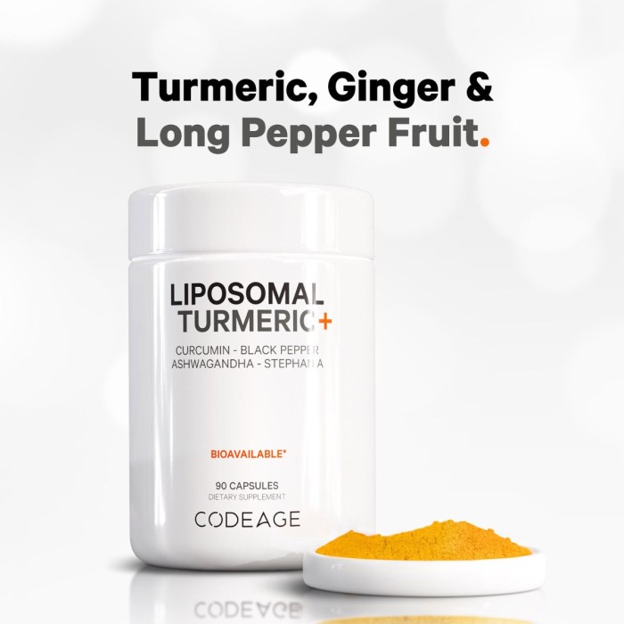 Codeage Turmeric Lipozomal Fermentat + Piper Negru, Curcumin Si Ghimbir, 90 Cps Codeage Turmeric Lipozomal Fermentat + Piper Negru, Curcumin Si Ghimbir, 90 Cps