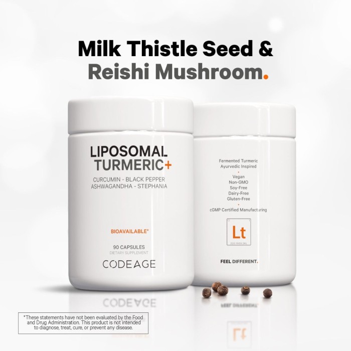 Codeage Turmeric Lipozomal Fermentat + Piper Negru, Curcumin Si Ghimbir, 90 Cps Codeage Turmeric Lipozomal Fermentat + Piper Negru, Curcumin Si Ghimbir, 90 Cps