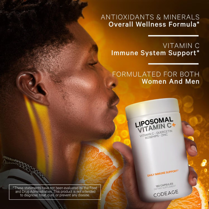 Codeage Liposomal Vitamin C, Vitamina C Liposomala - Formula Avansata Pentru Absorbtie Superioara, 180 Cps Codeage Liposomal Vitamin C, Vitamina C Liposomala - Formula Avansata Pentru Absorbtie Superioara, 180 Cps
