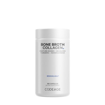 Codeage Bone Broth Collagen Peptides, Peptide Din Colagen De Tipul I, Ii & Iii Din Fiertura De Oase Cu Turmeric Si Ashwagandha, 180 Cps