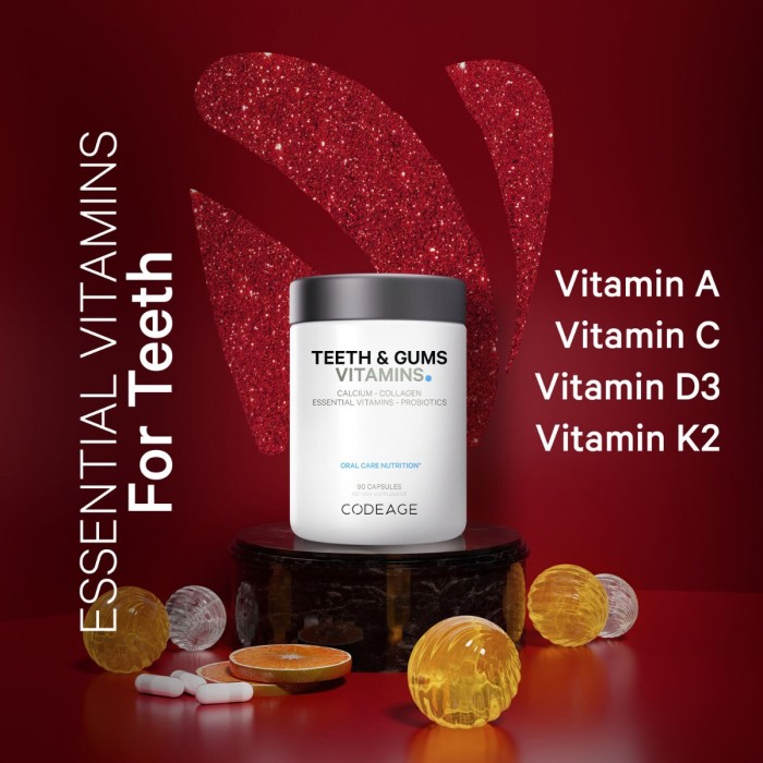Codeage Teeth & Gums Vitamins, Daily Multivitamins & Minerals + Collagen, Complex De Vitamine, Minerale Si Colagen Pentru Dinti Si Gingii, 90 Cps Codeage Teeth & Gums Vitamins, Daily Multivitamins & Minerals + Collagen, Complex De Vitamine, Minerale Si Colagen Pentru Dinti Si Gingii, 90 Cps
