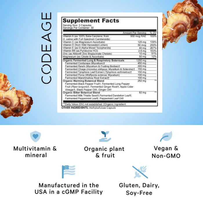 Codeage Lungs Vitamins, Formula Complexa Pentru Imbunatatirea Respiratiei, 90 Cps Codeage Lungs Vitamins, Formula Complexa Pentru Imbunatatirea Respiratiei, 90 Cps