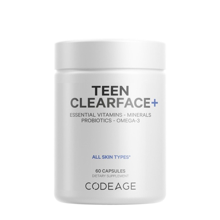 Codeage Teen Clearface Daily Multivitamin & Minerals, Complex De Multivitamine Pentru Adolescenti Pentru Ten Sanatos, 60 Cps Codeage Teen Clearface Daily Multivitamin & Minerals, Complex De Multivitamine Pentru Adolescenti Pentru Ten Sanatos, 60 Cps