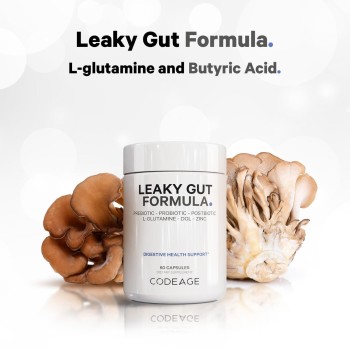 Codeage Leaky Gut Supplement - L-glutamine, Prebiotics, Probiotics, Postbiotic, Formula Avansata Pentru Sanatatea Intestinala, 60 Cps