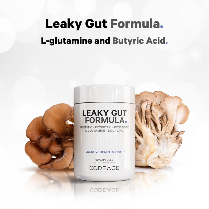 Codeage Leaky Gut Supplement - L-glutamine, Prebiotics, Probiotics, Postbiotic, Formula Avansata Pentru Sanatatea Intestinala, 60 Cps Codeage Leaky Gut Supplement - L-glutamine, Prebiotics, Probiotics, Postbiotic, Formula Avansata Pentru Sanatatea Intestinala, 60 Cps