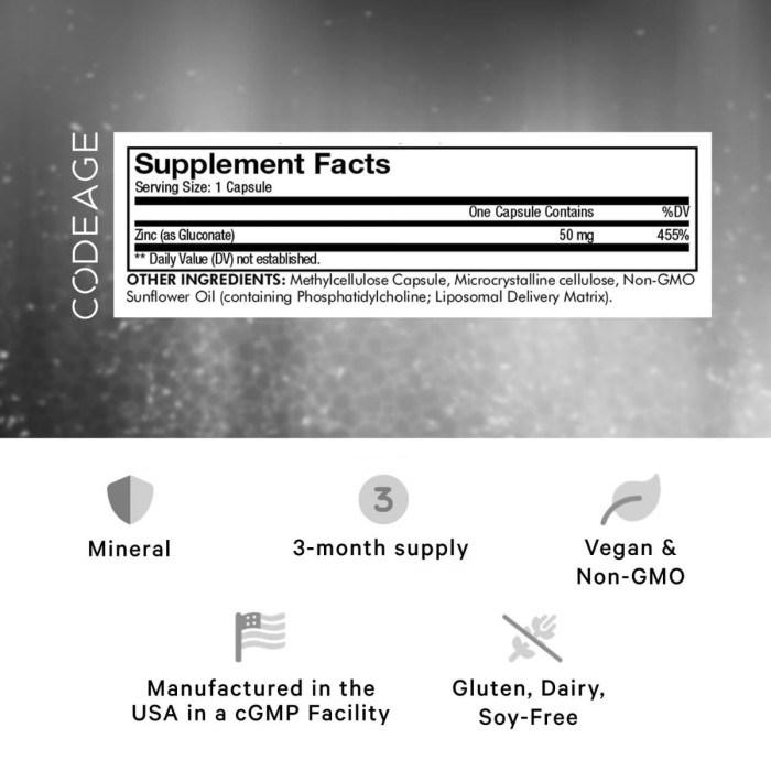 Codeage Liposomal Zinc 50+, Zinc Lipozomal 50+ Complex De Fosfolipide, 100 Cps Codeage Liposomal Zinc 50+, Zinc Lipozomal 50+ Complex De Fosfolipide, 100 Cps