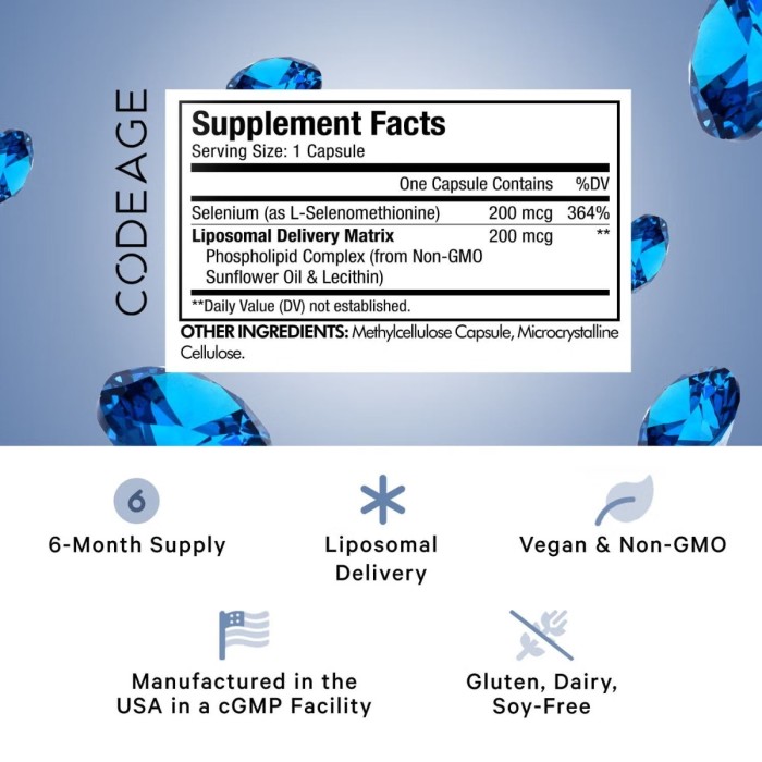 Codeage Liposomal Selenium+ Selenomethionine Phospholipid Complex, Seleniu Lipozomal Complex Cu Fosfolipide Din Selenomentionina, 180 Cps Codeage Liposomal Selenium+ Selenomethionine Phospholipid Complex, Seleniu Lipozomal Complex Cu Fosfolipide Din Selenomentionina, 180 Cps